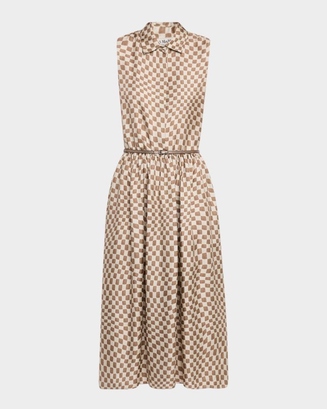 Sesia Checker Silk Sleeveless Midi Shirtdress